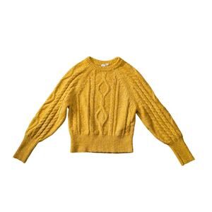 Gap Women's Sweater S Yellow Marled Cable Knit Crewneck Pullover Cotton Blend